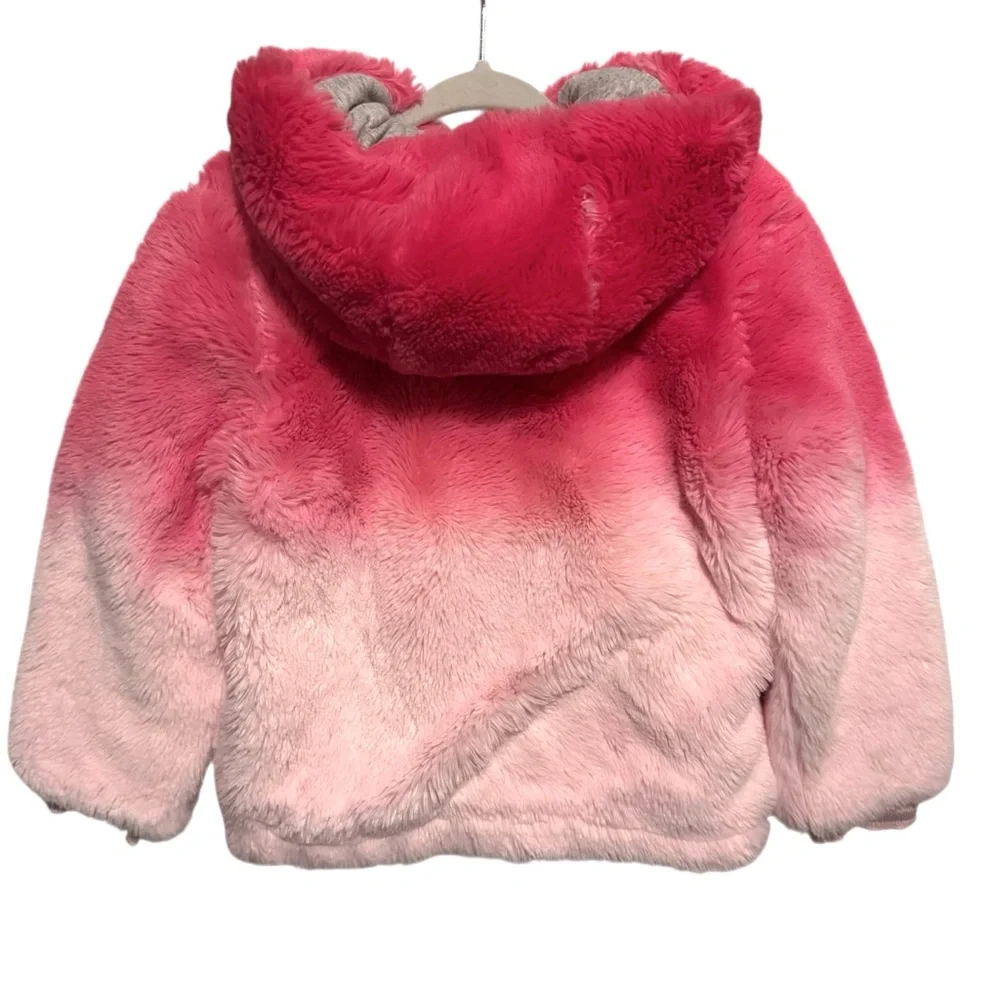 Splendid Plush Jacket Ombré Pink Faux Fur Soft Cozy Zip Hoodie Girls Size 4
